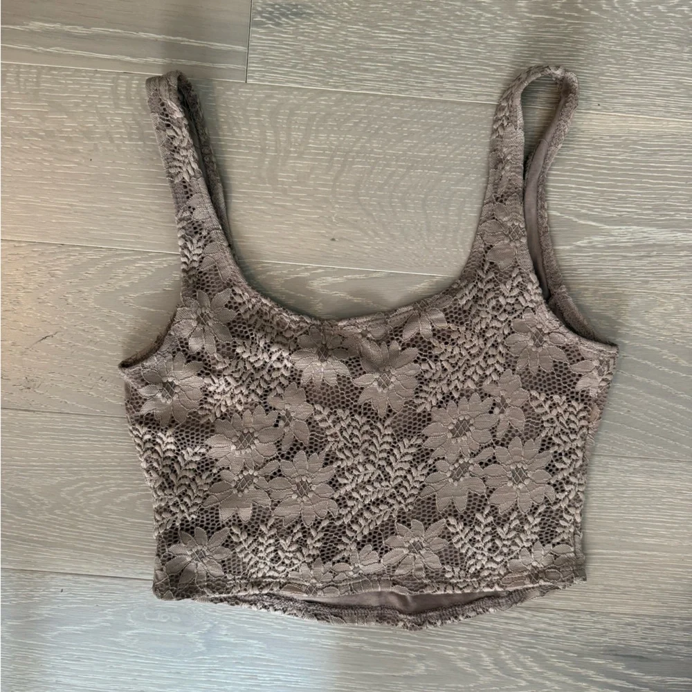 Altar'd State Lace Crop Top in Taupe - Picture 2 of 3